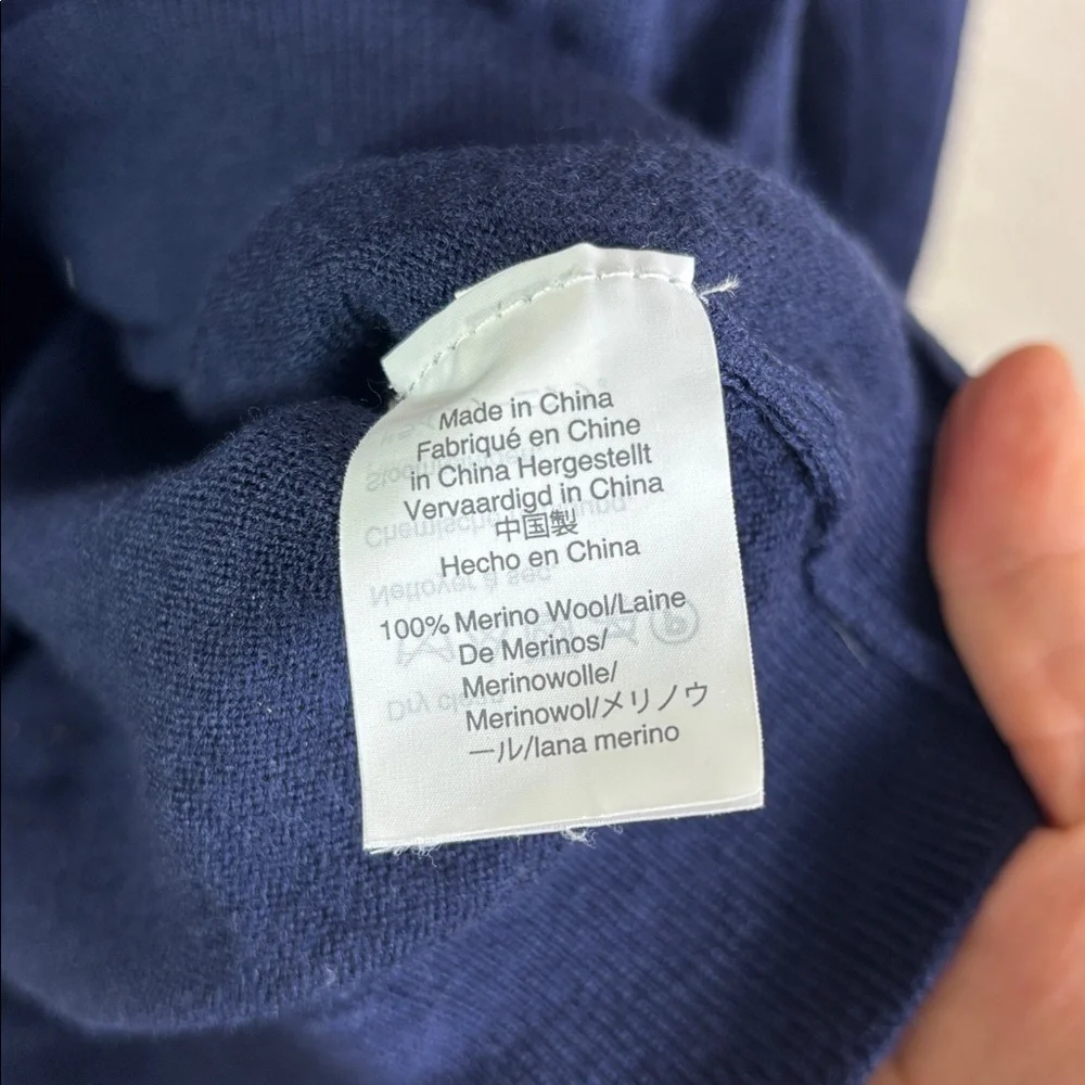 J. Crew 100% Merino Wool V-neck Dark Navy Blue Slim Pullover Sweater size Large